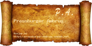 Pressburger Ambrus névjegykártya